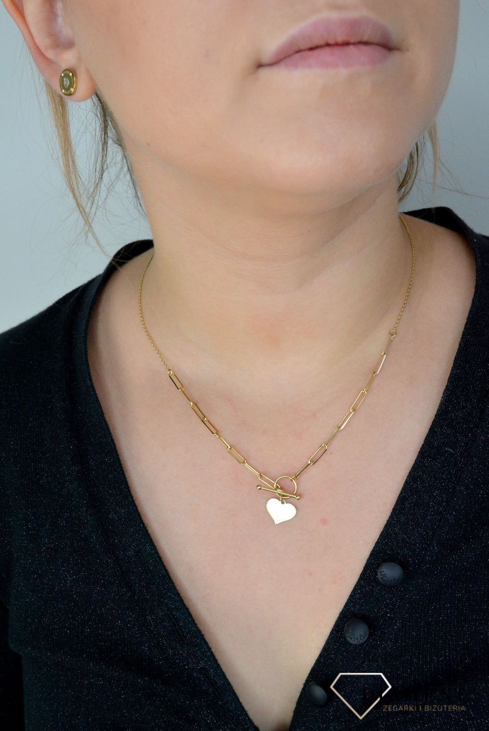 Złoty naszyjnik dwa łańcuszki modne zapięcie z wiszącym sercem NA 2997.jpg